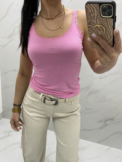 Žebrované tílko s krajkovým lemem / 2 barvy