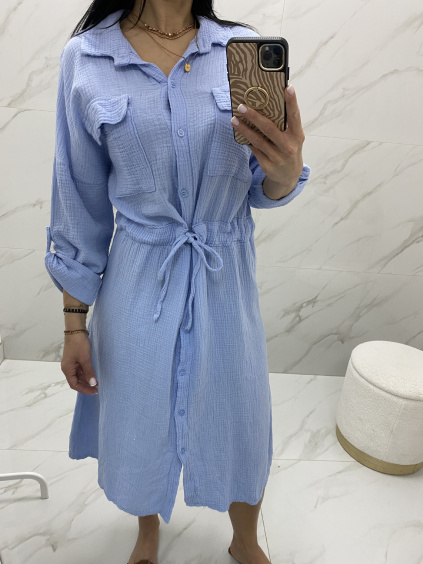 Mušelínové košilové šaty s páskem / 7 barev