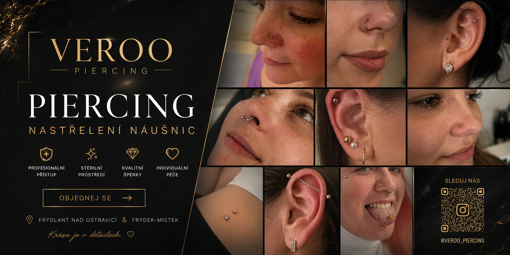 Minimalistické tetování, piercing, nastřelení náušnic Frýdlant nad Ostravicí