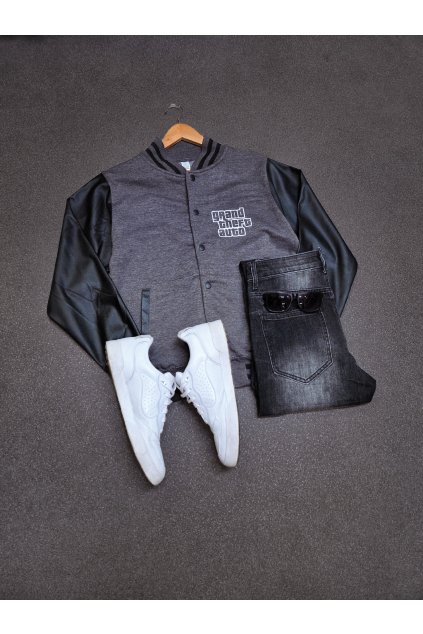 mikina s kožinými rukávy