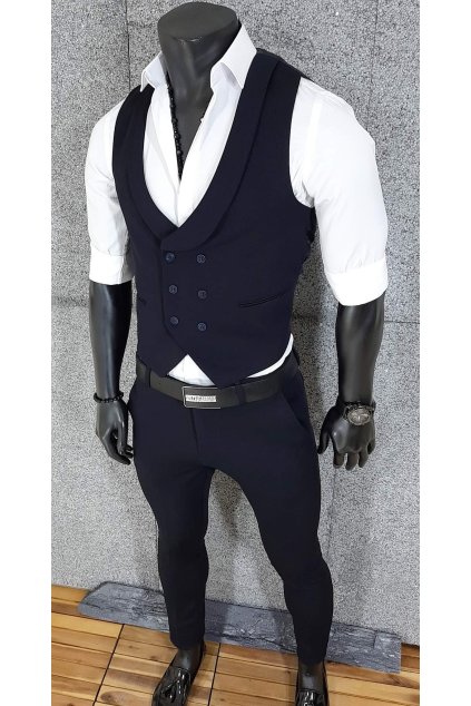 Pánský oblek v tmavě modré barvě,střih je slim fit stylový moderní střih a kombinace. Společenský komplet