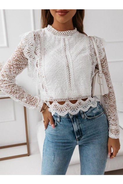 i biala koronkowa bluzka z zamkiem na plecach elobia bialy