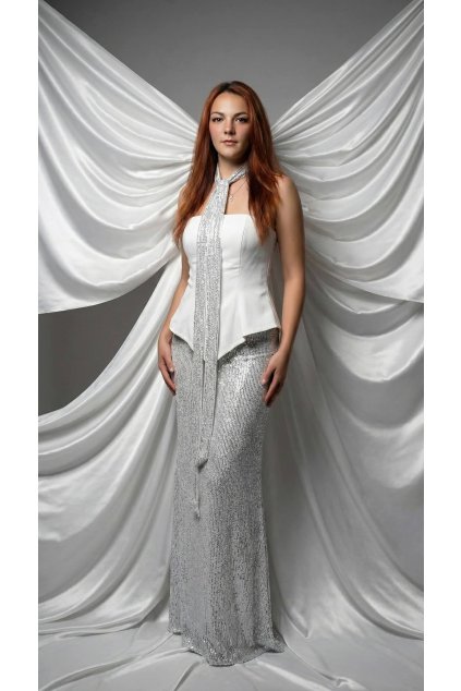 Třídílný večerní set ÉTER – bílá & stříbrná elegance