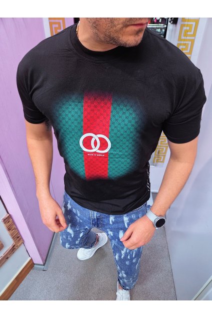 Pánské černé tričko s ikonickým pruhem