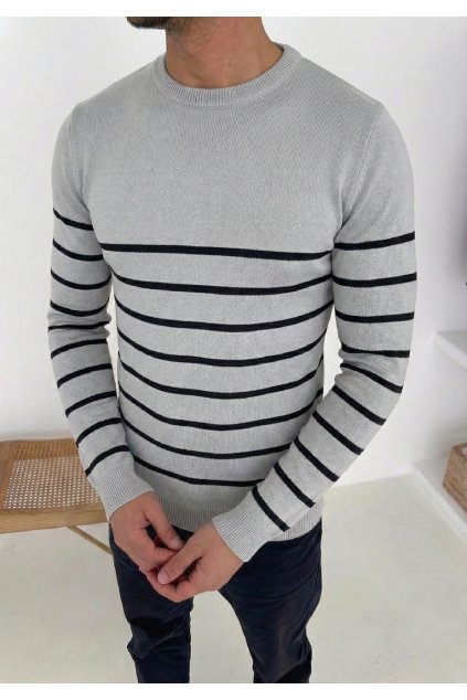 Pánský úpletový svetr "Linear Stripe" – Světle šedý