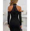 Černé bodycon mini šaty s krajkou a odhalenými rameny