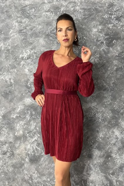 Plisované krátké šaty-tmavě červené