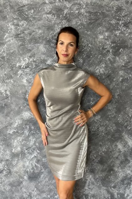 Šaty se stojáčkem-šedostříbrné