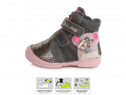 D.D.step W038-865B Grey zimní kotníčková