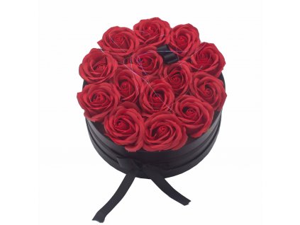 Dárkový Box z Mýdlových Květů 14 Červených Růží Kruh