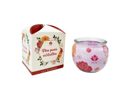 Svíčka 90 g, ve skle a flower boxu, Pro paní učitelku, Lilly BlossoSvíčka 90 g, ve skle a flower boxu, Pro paní učitelku, Lilly Blossomm