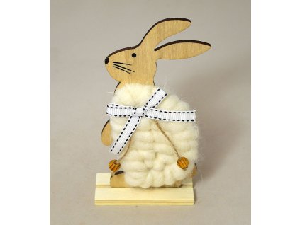 Zajíc dřevo+vlna s mašlí 17cm
