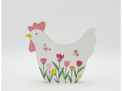 Slepice dřevo s potiskem tuliipánů 15cm