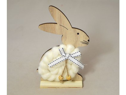 Zajíc dřevo+vlna s mašlí 16cm