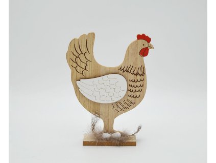 Slepice dřevo na podstavci 21cm přírodní