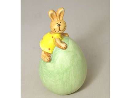 Zajíc v šatech na zeleném vajíčku 19cm