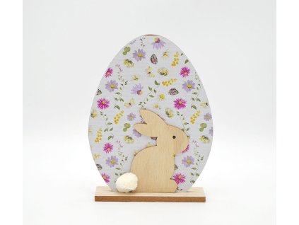 Vejce dřevo na podstavci s králíkem 17cm
