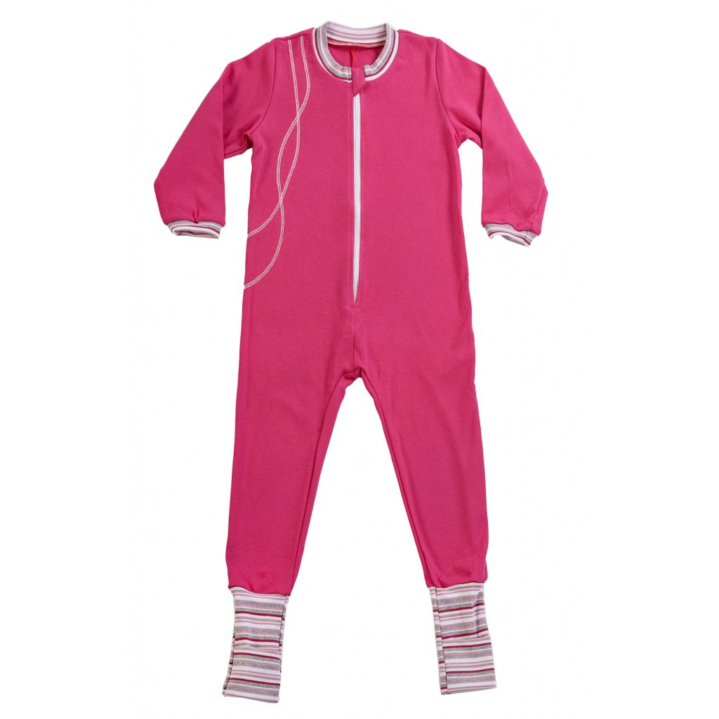 Dětské pyžamo overal s ťapičkami malinový - VESELÁ NOHAVICE