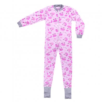 Overal Pink 1Detsky spaci overal bavlneny s tapickami ruzovy ovecka