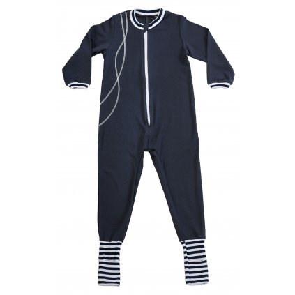 Dětské pyžamo overal s ťapičkami tmavě modrý