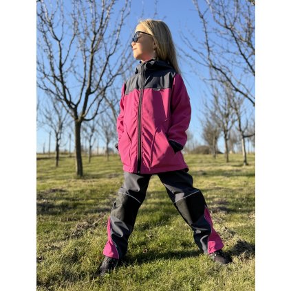 Dětská softshellová bunda celoroční šedo-růžová