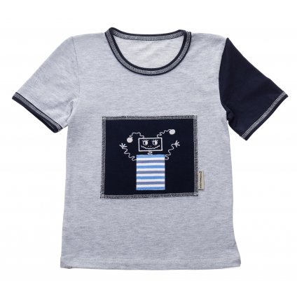 Pánské tričko šedé s krátkým rukávem - výšivka Bláznivý robot