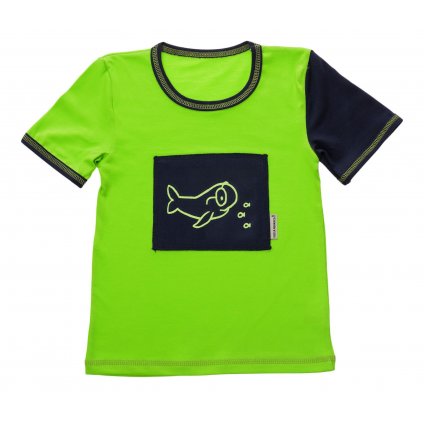 Dětské tričko zelené s krátkým rukávem - výšivka Moudrá velryba