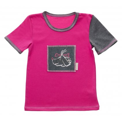 Dětské tričko růžové s krátkým rukávem - výšivka Psí slečna