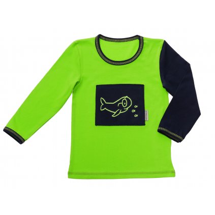 Dětské tričko zelené s dlouhým rukávem - výšivka Moudrá velryba