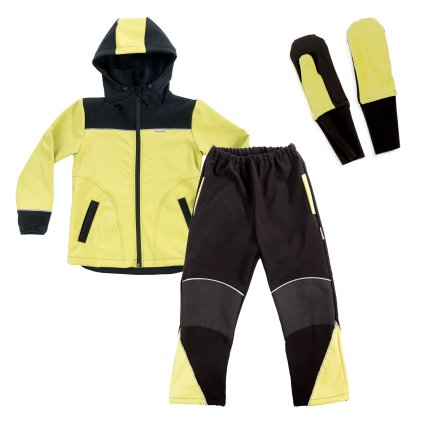 Dětská softshellová souprava celoroční černo-zelená - rukavice ZDARMA!