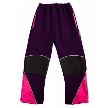 Dětské softshellové kalhoty celoroční tmavěfialovo-růžové