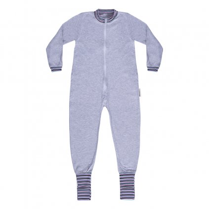 Dětské pyžamo overal s ťapičkami šedý melír - kluk