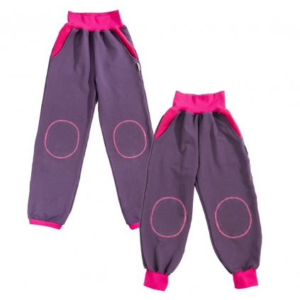 Dětské bavlněné tepláky s vysokým pasem fialovo-růžové