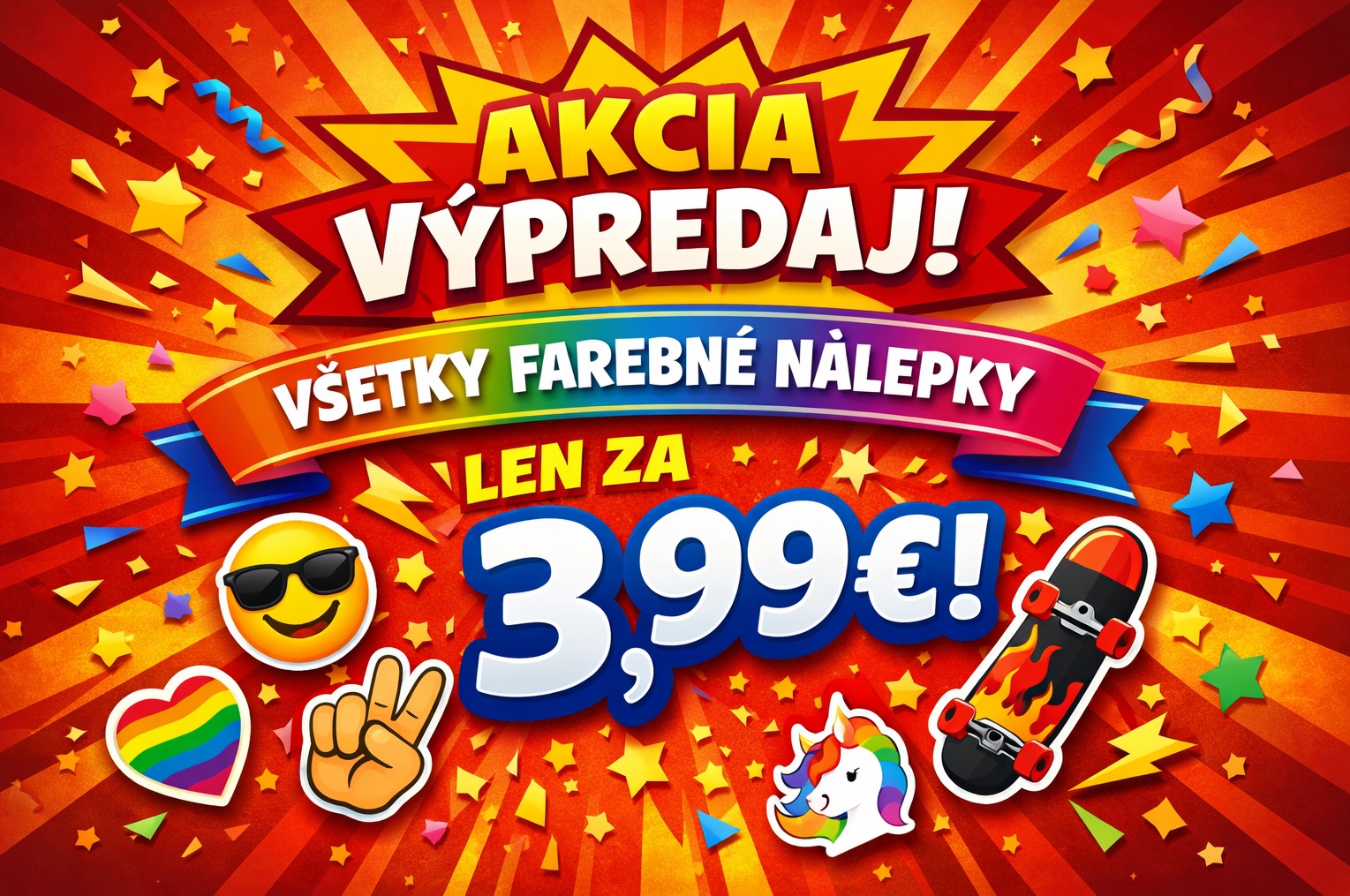 Akce 3,99 EUR na všechny barevné samolepky