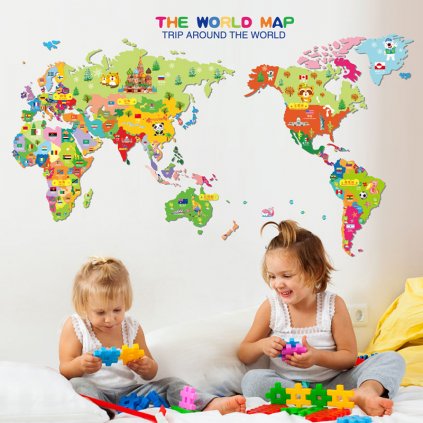 Samolepka na stenu Farebná detská mapa Sveta