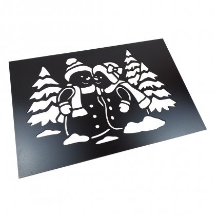 Drevená nástenná dekorácia Snehuliaci čierna