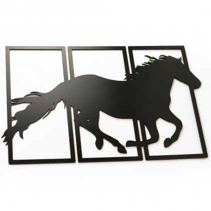 Drevená nástenná dekorácia Klusajúci kôň čierny