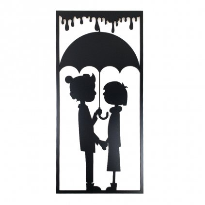 Drevená nástenná dekorácia Deti v daždi čierne