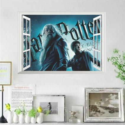 samolepka na stenu Harry Potter a Dumbledore v okne