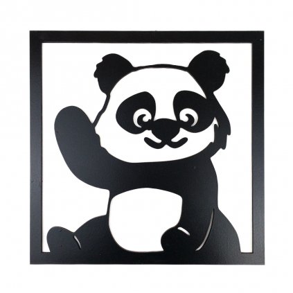 Drevená nástenná čierna dekorácia Roztomilá panda