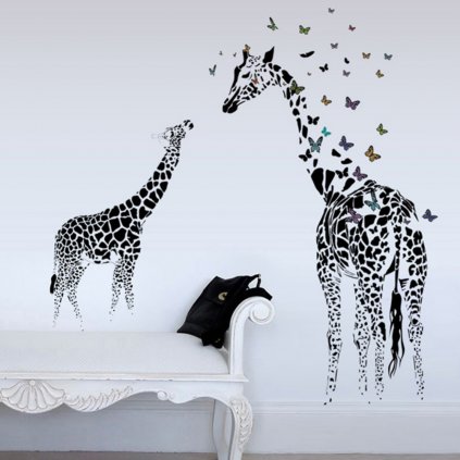 samolepka na stenu Malá a veľká Žirafa s motýlikmi