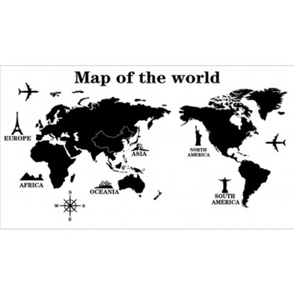 Samolepka na stenu Mapa celého Sveta