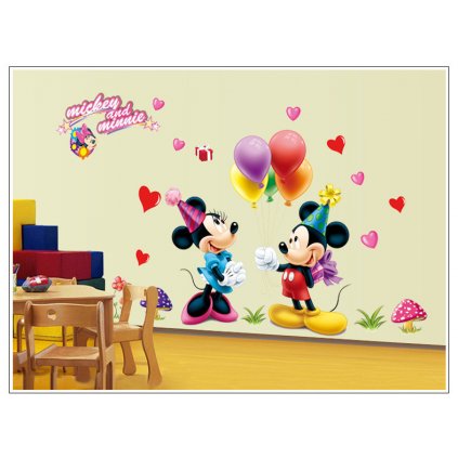 Detská samolepka na stenu – Mickey Mouse a Minnie oslavujú | Veselá Stena