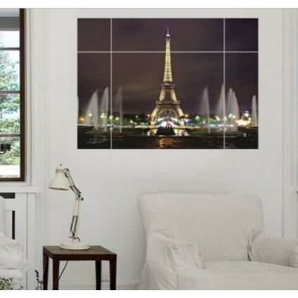 Samolepka na stenu Okno s výhľadom na Eiffelovu vežu