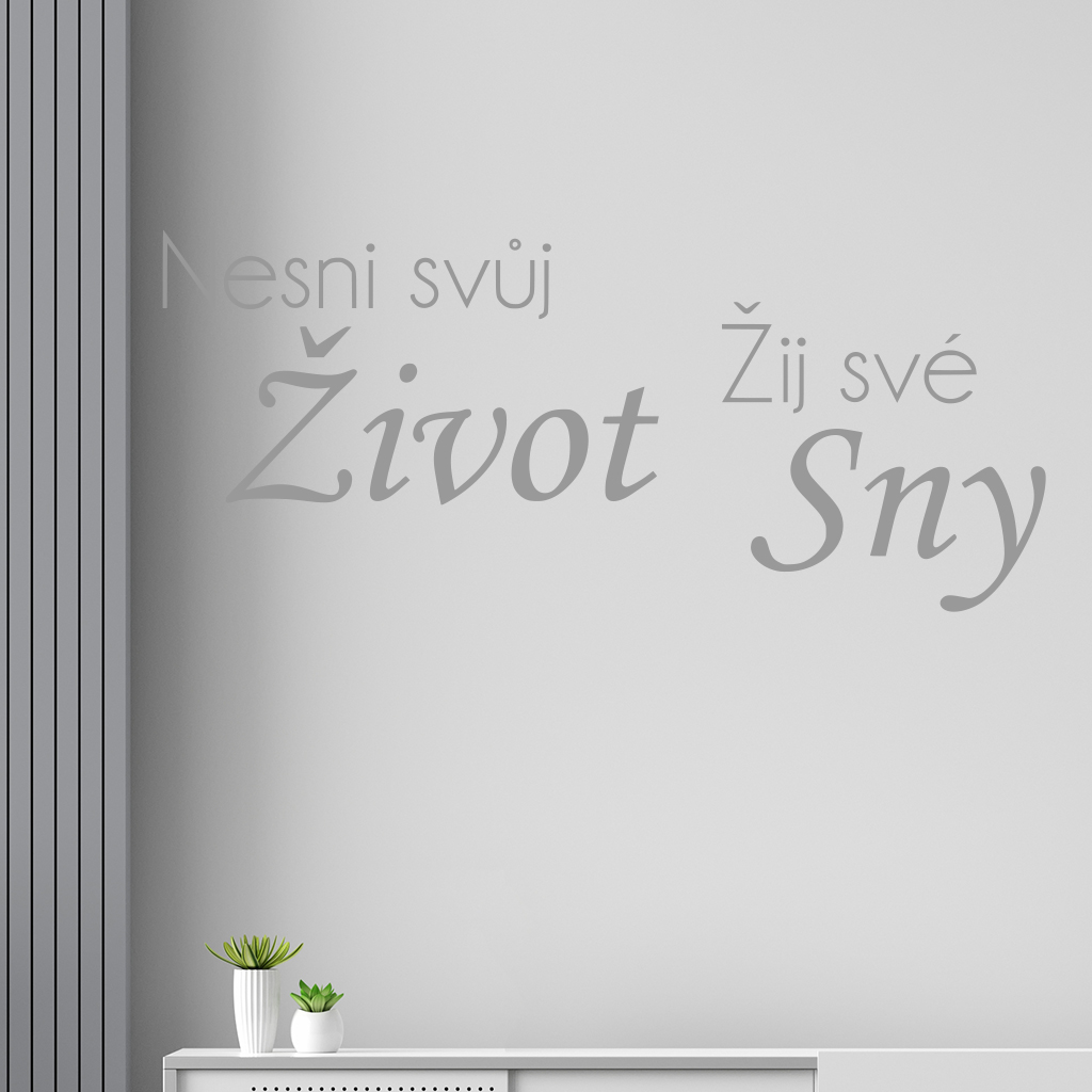 Samolepka Nesnívaj svoj život, ži svoje sny Farba: šedá, Veľkosť: 40 x 18 cm