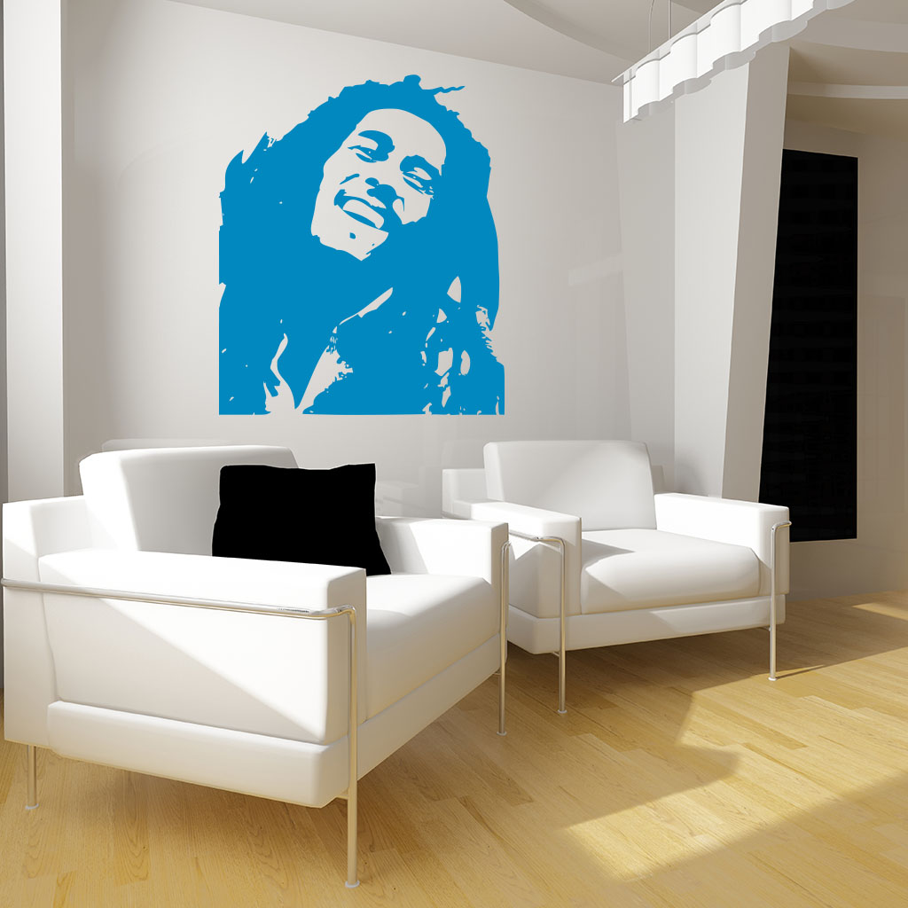 Samolepka Portrét Bob Marley Farba: modrá, Veľkosť: 100 x 84 cm