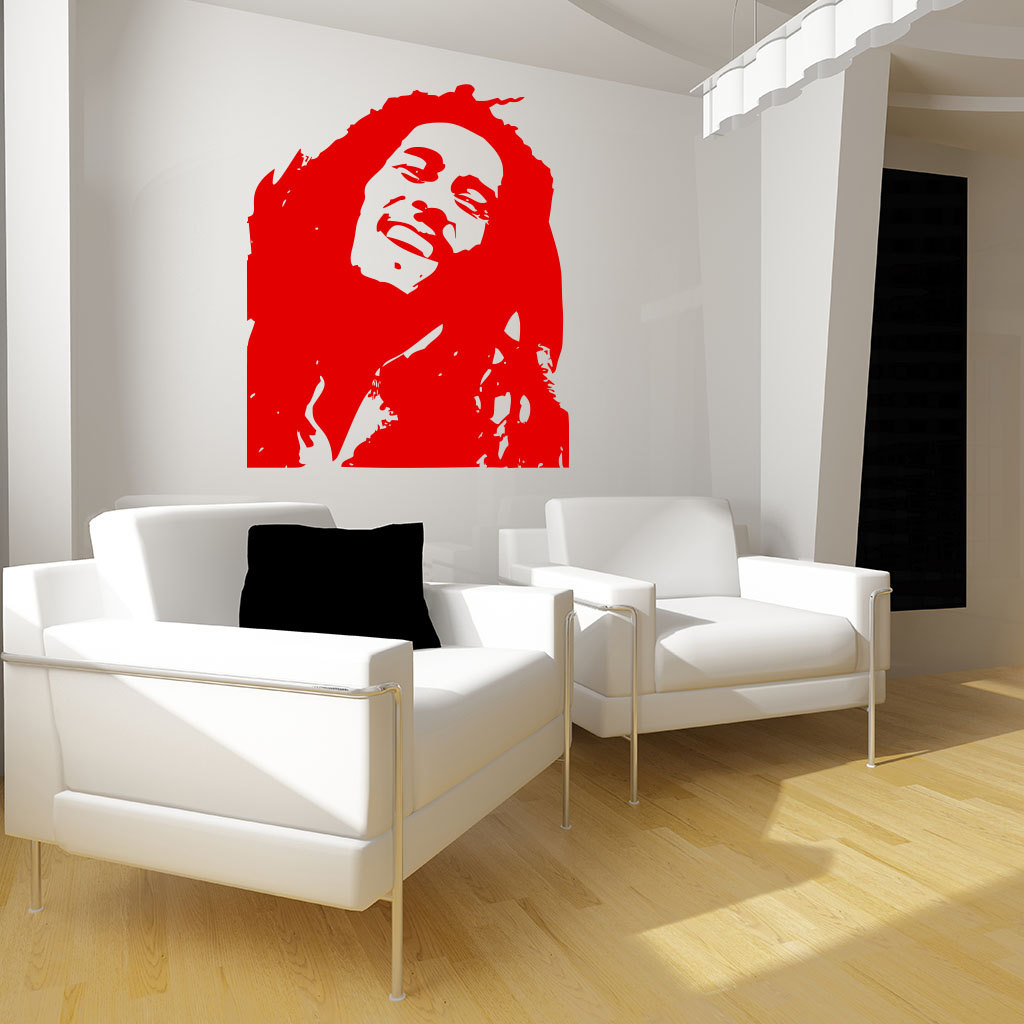 Samolepka Portrét Bob Marley Farba: červená, Veľkosť: 60 x 50 cm