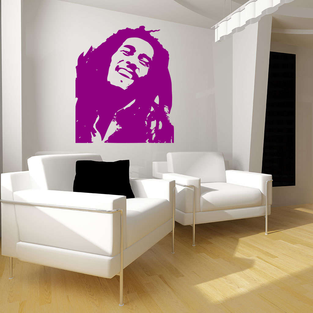Samolepka Portrét Bob Marley Farba: fialová, Veľkosť: 40 x 34 cm
