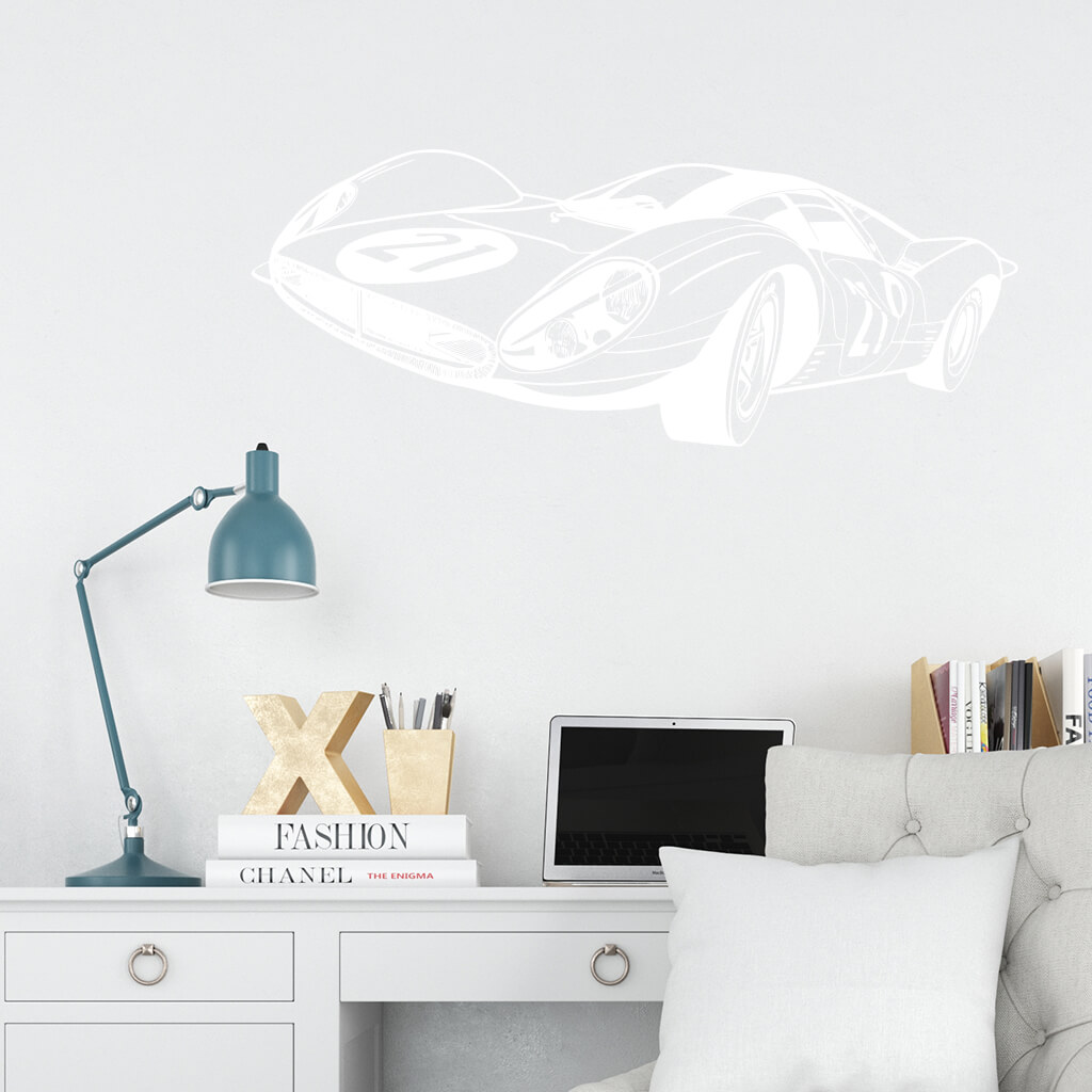 Samolepka Pretekársky automobil Farba: bílá, Veľkosť: 80 x 32 cm