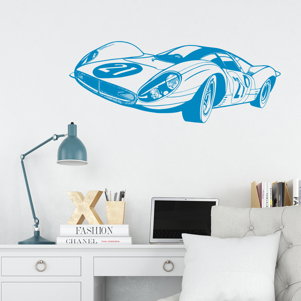 Samolepka Pretekársky automobil Farba: modrá, Veľkosť: 60 x 22 cm